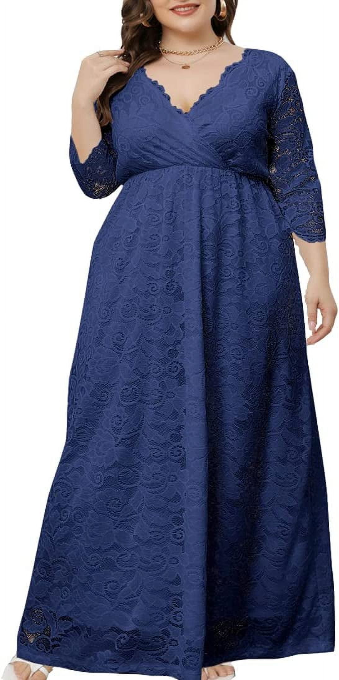 Eternatastic Womens Maxi Dresses Floral Lace 2/3 Sleeves Party Long