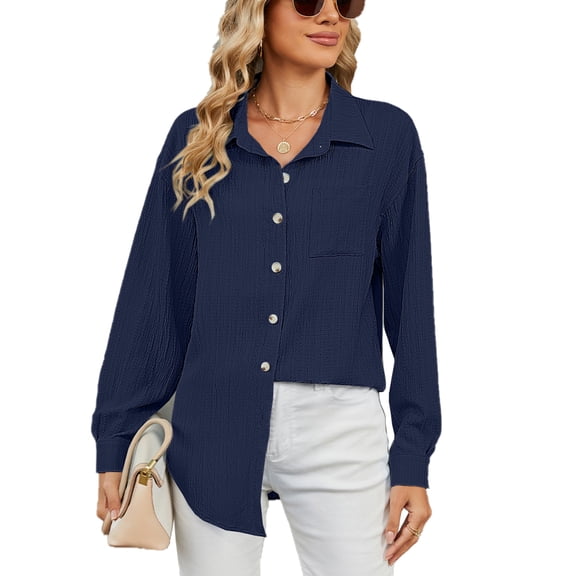 Eternatastic Womens Oversized Button Down Shirts Dressy Casual Long Sleeve Blouses Summer Work Tops Tunics