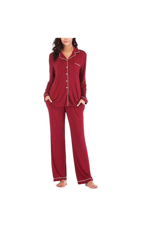 Womens Pajamas Set Long Sleeve Sleepwear Button Down Nightwear Soft Modal Pj Lounge Sets