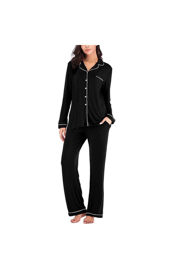 Womens Pajamas Set Long Sleeve Sleepwear Button Down Nightwear Soft Modal Pj Lounge Sets