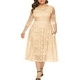 thumbnail image 1 of Eternatastic Womens Scooped Neckline Floral lace Top Plus Size Cocktail Party Midi Dress 4XL Beige, 1 of 5