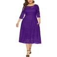 thumbnail image 1 of Eternatastic Womens Scooped Neckline Floral lace Top Plus Size Cocktail Party Midi Dress 5XL Deep Purple, 1 of 5