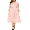 thumbnail image 1 of Eternatastic Womens Scooped Neckline Floral lace Top Plus Size Cocktail Party Midi Dress 5XL Pink, 1 of 5