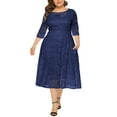 thumbnail image 1 of Eternatastic Womens Scooped Neckline Floral lace Top Plus Size Cocktail Party Midi Dress 6XL Deep Blue, 1 of 2