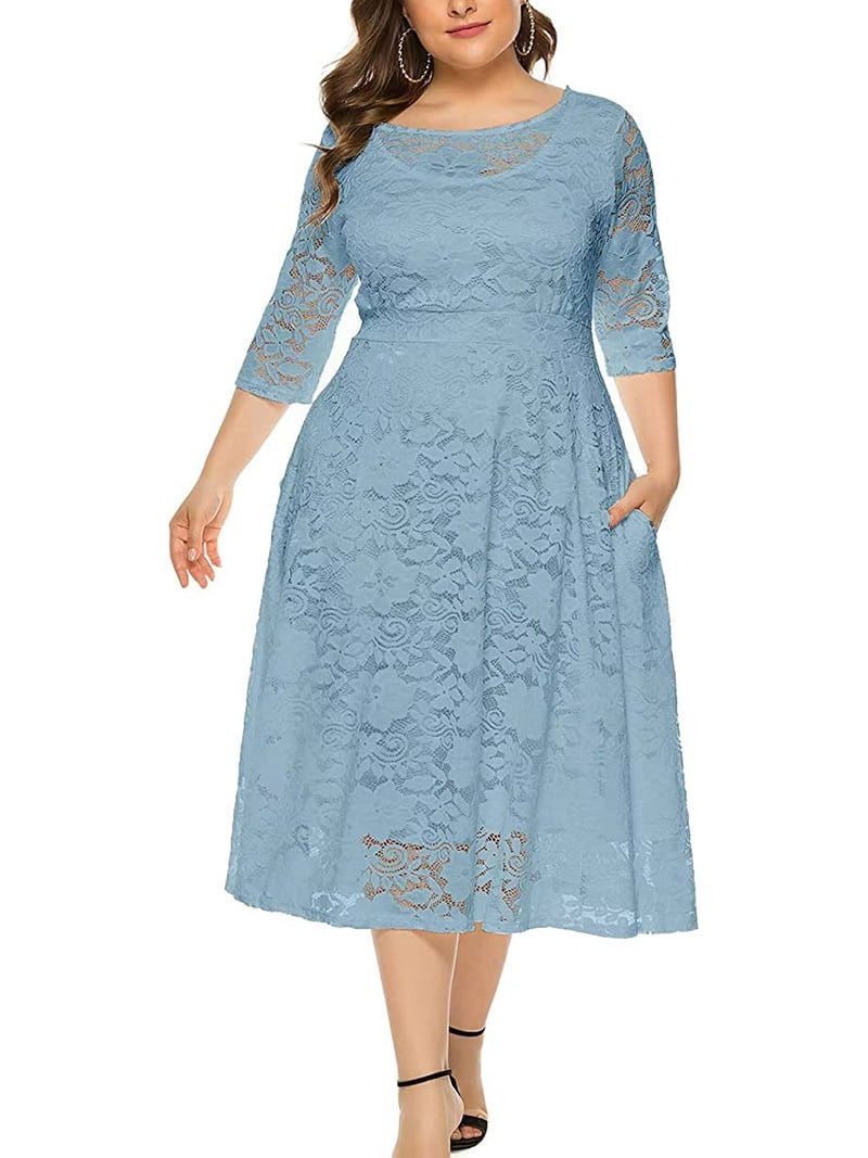Eternatastic Womens Scooped Neckline Floral lace Top Plus Size Cocktail  Party Midi Dress 6XL DustyBlue - Walmart.com