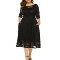 thumbnail image 1 of Eternatastic Womens Scooped Neckline Floral lace Top Plus Size Cocktail Party Midi Dress XL Black, 1 of 8