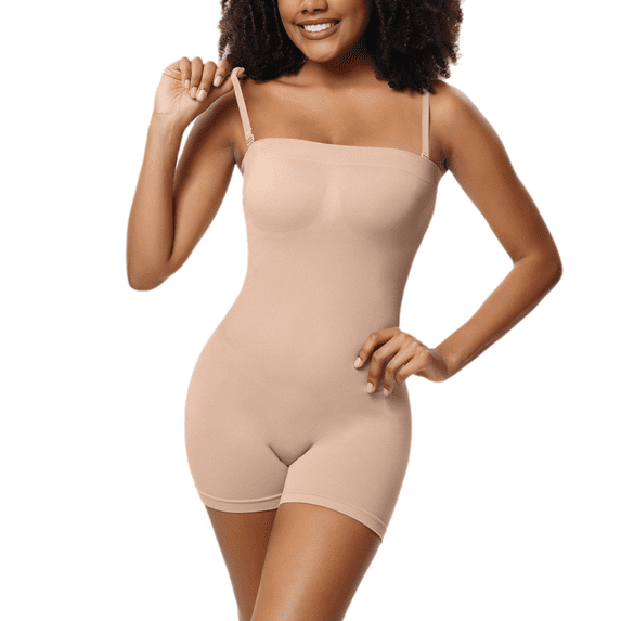 Eternatastic Womens Strapless Shapewear Bodysuit Tummy Control Seamless Butt Lifter Body Shaper with Removable Straps