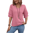 thumbnail image 1 of Eternatastic Womens Summer Tops Ruffle Petal Short Sleeve V Neck T-Shirts Casual Loose Fit, 1 of 6