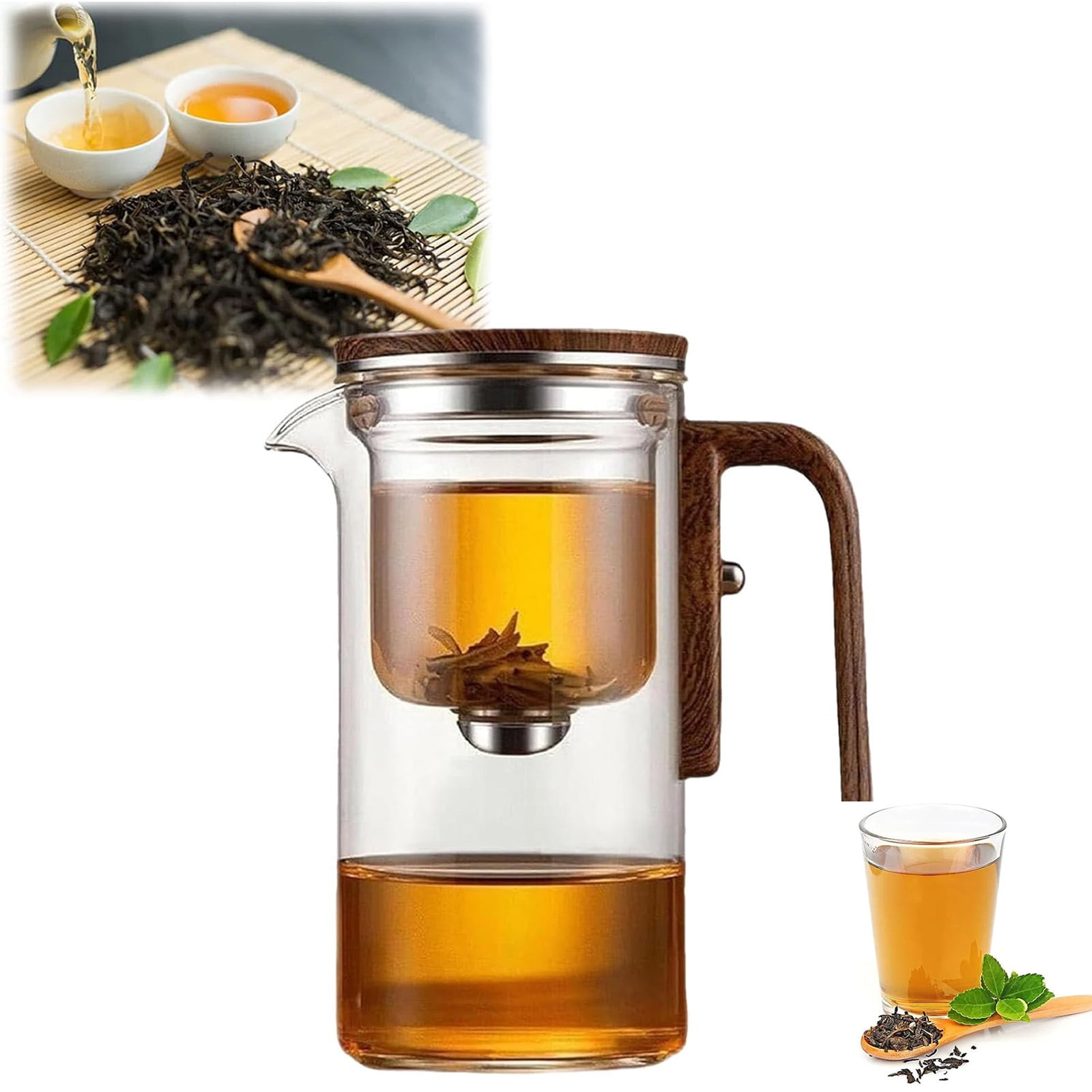 Théière En Verre Borosilicate Avec Infuseur Amovible + 4 Tasses - 700 Ml - Transparente - Set Pour Thé En Vrac