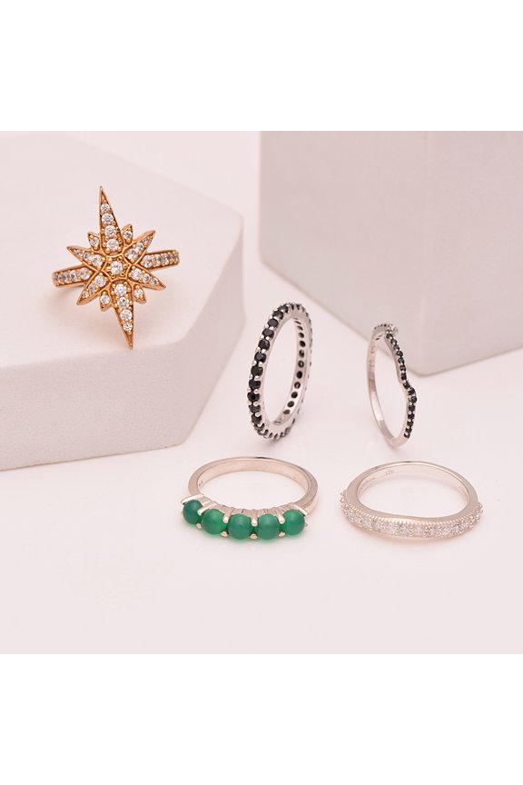 Eternity Band Multi Gemstone 5 Pcs Combo 925 Sterling Silver Women Engagement Ring