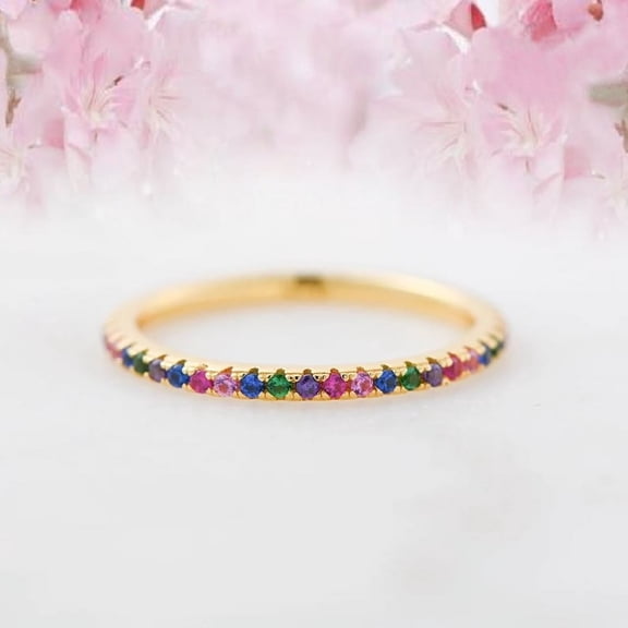 Eternity Band Multicolor Band Ring Stackable Rainbow Ring Rainbow CZ 925Silver Ring Rainbow Jewelry Stackable Rings Dainty ring Gift for Her