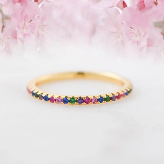 Eternity Band Multicolor Band Ring Stackable Rainbow Ring Rainbow CZ 925Silver Ring Rainbow Jewelry Stackable Rings Dainty ring Gift for Her