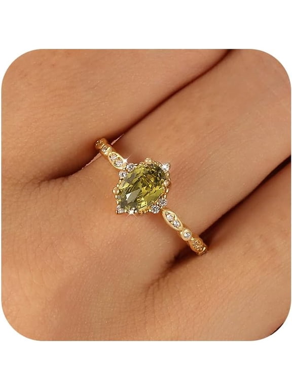 Eternity Band Ring for Women 925 Sterling Silver Peridot Crystal Birthstone Stackable Rings 14k Plated Olivine Cubic Zirconia Ring to Daughter Mother Wedding Jewelry Gift