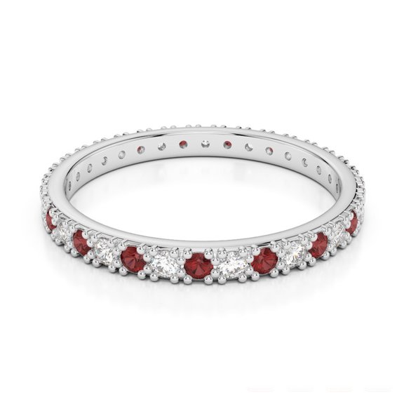 Eternity Band Round 2 Ctw Red Garnet Natural Gemstone 925 Sterling Silver Women Engagement Ring, Stackable Promise Ring Gift For Her_12