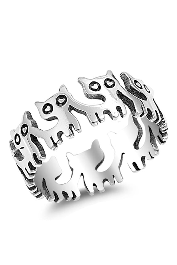 Eternity Cat Kitten Ring .925 Sterling Silver Band Jewelry Female Male Unisex Size 10