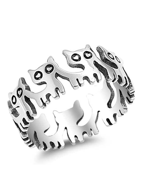 Eternity Cat Kitten Ring .925 Sterling Silver Band Jewelry Female Male Unisex Size 8