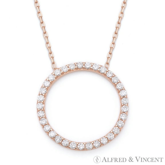 Eternity Circle Cubic Zirconia CZ Crystal Pendant & Chain Necklace in .925 Sterling Silver