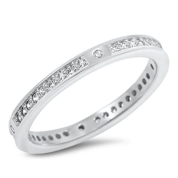 Eternity Clear Cubic Zirconia Stackable Ring .925 Sterling Silver Band White Jewelry Female Size 9