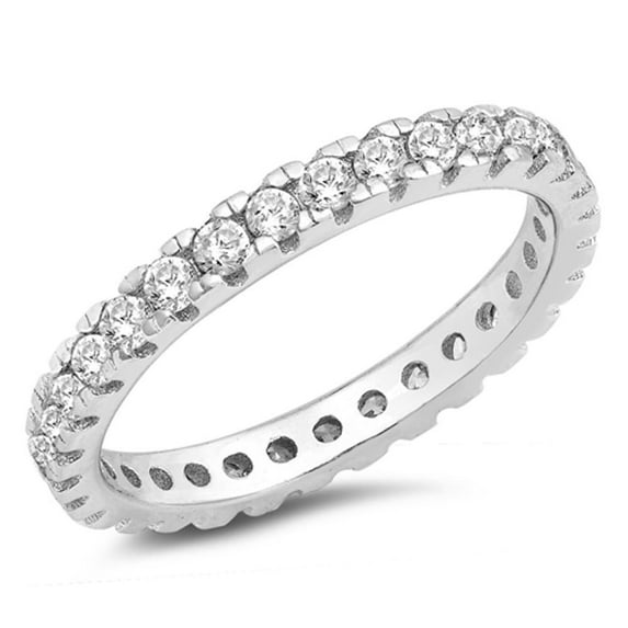Eternity Clear Cubic Zirconia Wedding Ring .925 Sterling Silver Band White Jewelry Female Size 7