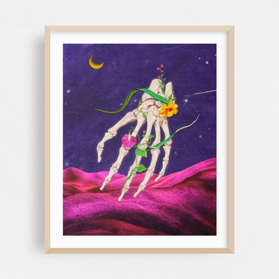 Eternity - Collage Surrealism Space Floral Skull Night Sky Stars Fantasy Oak Framed Wall Art Print 9 x 12 inches