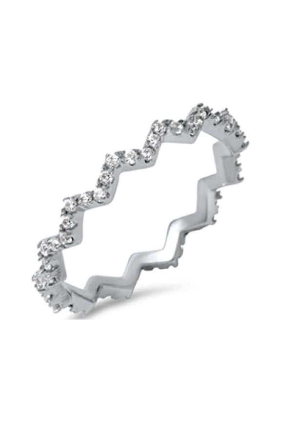 Eternity Crooked Line Cubic Zirconia Ring Sterling Silver 925