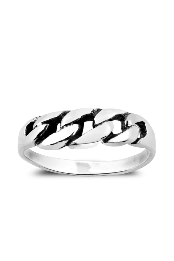 Eternity Curb Link Chain Design Sterling Silver Ring-9