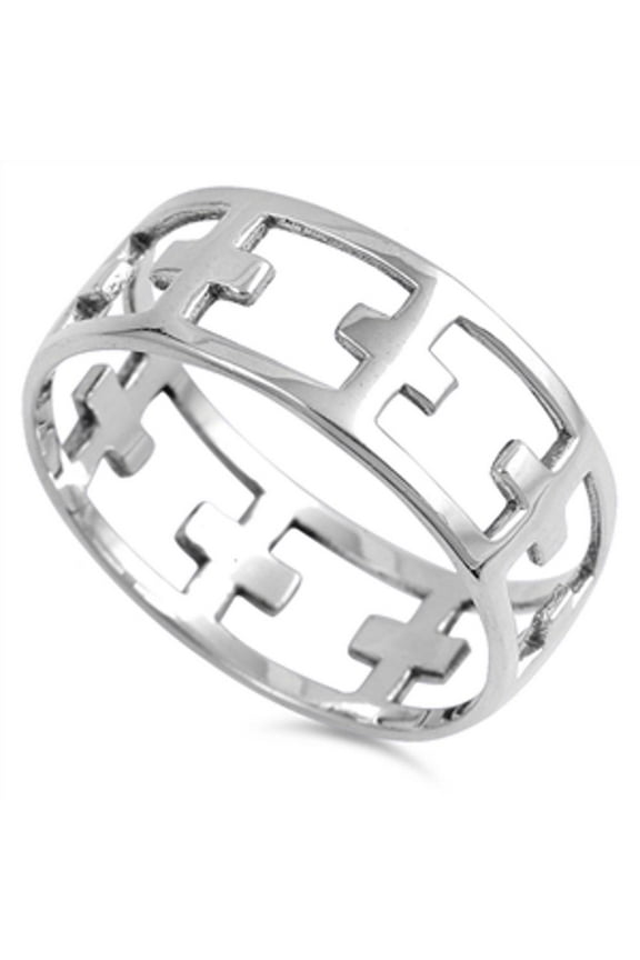 Eternity Cutout Cross Open Wide Ring .925 Sterling Silver Band Jewelry Female Male Unisex Size 7