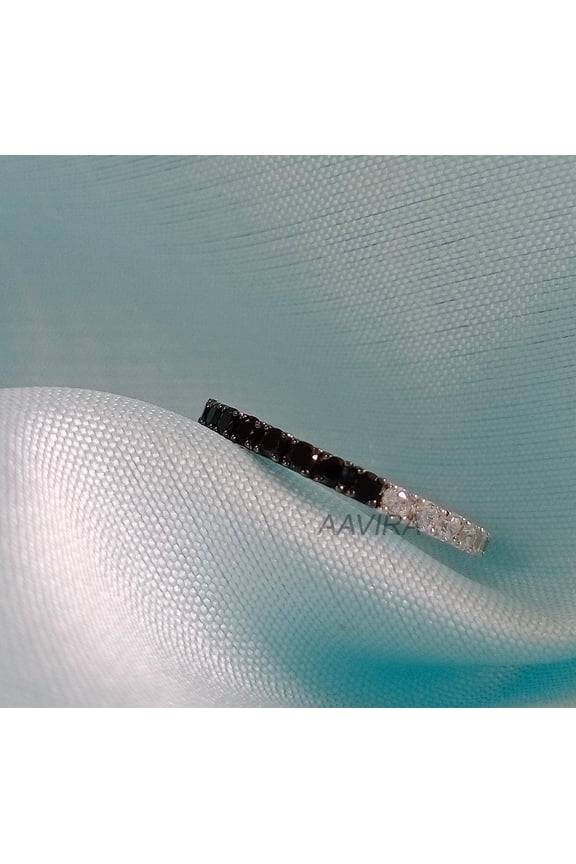 Eternity Diamond Ring, Minimalist Black & White Diamond Wedding Band