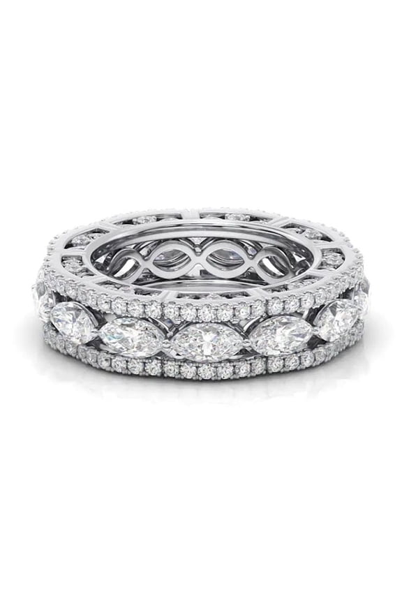 Eternity Diamond Ring, Triple Row Diamond Band, Marquise Cut Diamond Full Eternity Diamond Wedding Band, Pave Set Diamond band, 2.4 Ct Simulated Diamond, 925 Sterling Silver