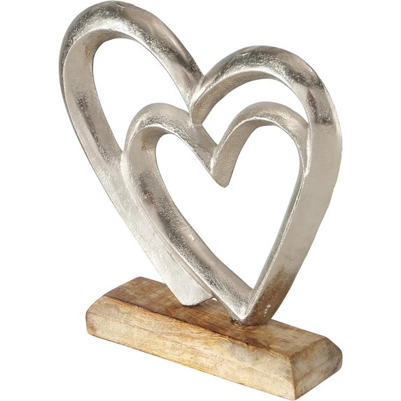 Eternity Double Heart Figurine, Hand Cast Silver Aluminum, 7.75 Inches, Gallery Base