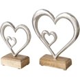 thumbnail image 1 of Eternity Double Heart Figurines, Set of 2, Hand Cast Aluminum. Mango Wood Gallery Base, 7.75 and 6 Inches, Padded Base, 1 of 6