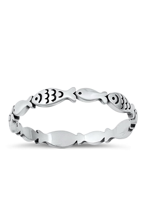 Eternity Fish Oxidized Ring .925 Sterling Silver Band Jewelry Female Male Unisex Size 3