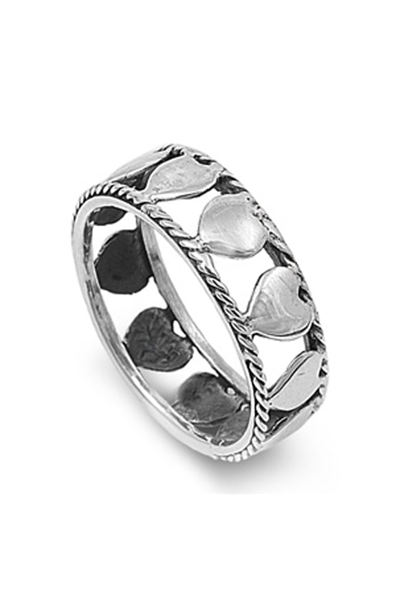 Eternity Heart Oxidized Rope Milgrain Ring .925 Sterling Silver Band Jewelry Female Male Size 6