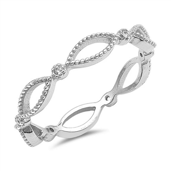 Eternity Infinity Bead White Cubic Zirconia Ring .925 Sterling Silver Band Jewelry Female Size 7