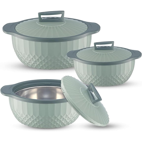 Eternity Inner Steel Insulated 750, 1000 & 1500 ML Thermoware Casserole BPA Free Odour Proof Food Grade Easy to Carry Serving Curd Maker Hot Pot Green