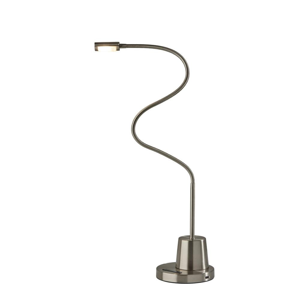 Brushed Steel Adjustable LED Desk Lamp with USB Port