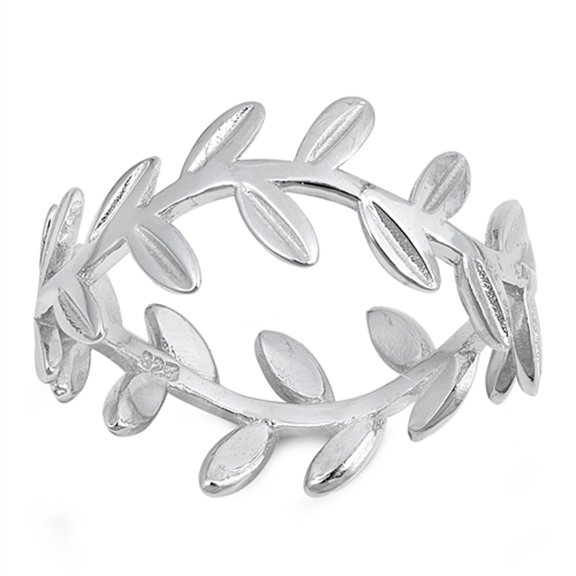 Eternity Leaf Tree Branch Vine Ring .925 Sterling Silver Leaves Band Size 4