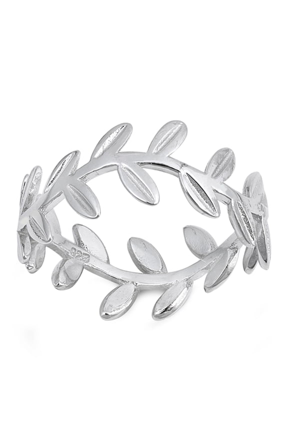 Eternity Leaf Tree Branch Vine Ring .925 Sterling Silver Leaves Band Size 4