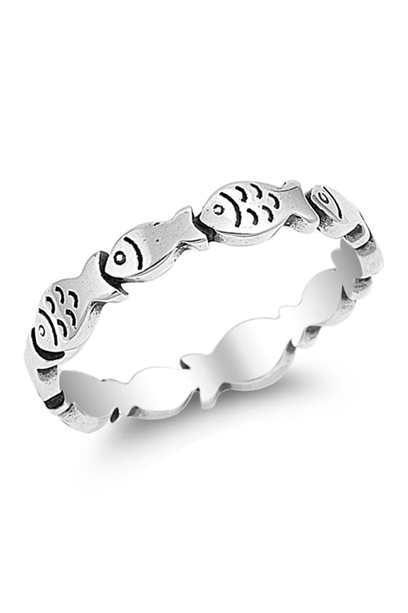 Eternity Little Fish Ring .925 Sterling Silver Band Jewelry Female Male Unisex Size 7