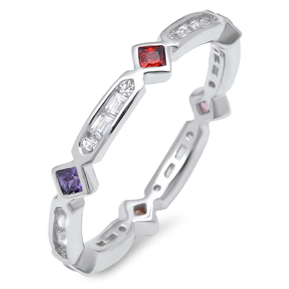 Eternity Multi-color Cubic Zirconia Ring .925 Sterling Silver Band ...