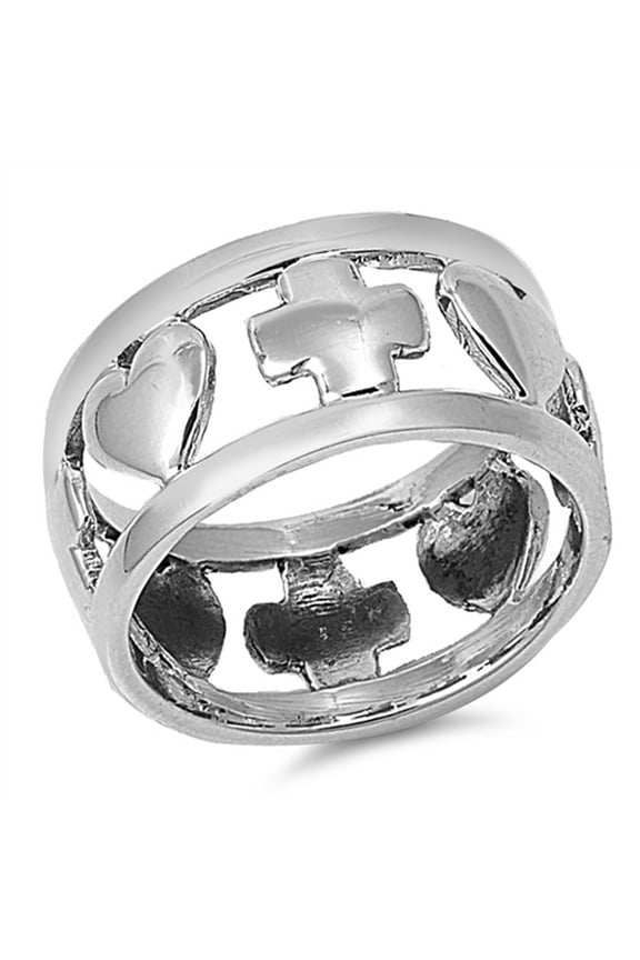 Eternity Oxidized Cross Heart Purity Ring .925 Sterling Silver Band Jewelry Female Male Size 8