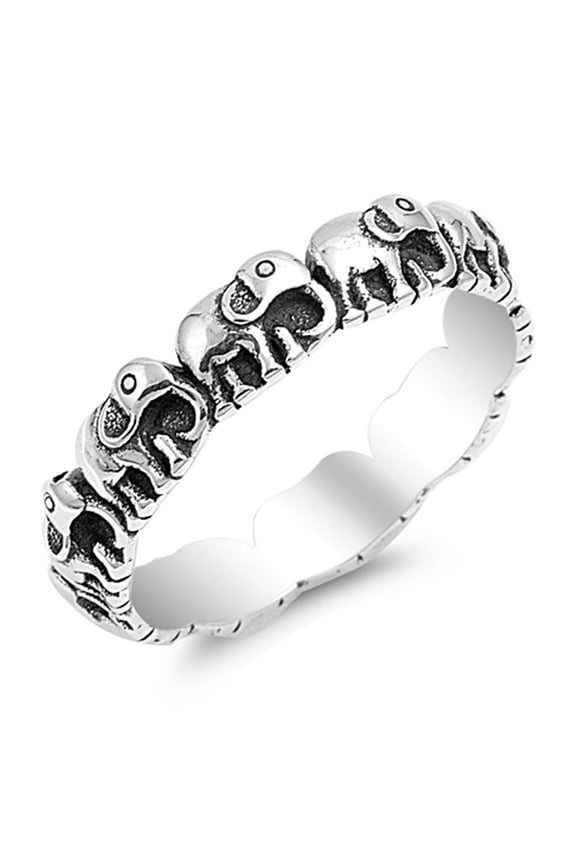 Eternity Oxidized Elephant Plain Ring .925 Sterling Silver Band Jewelry Female Male Unisex Size 4