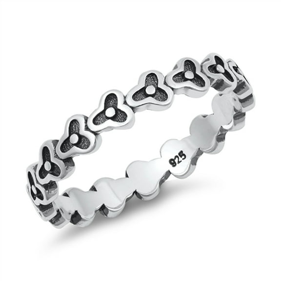 Eternity Oxidized Plumeria Flower Sterling Silver Stacking Ring 925 Jewelry Female Male Size 9