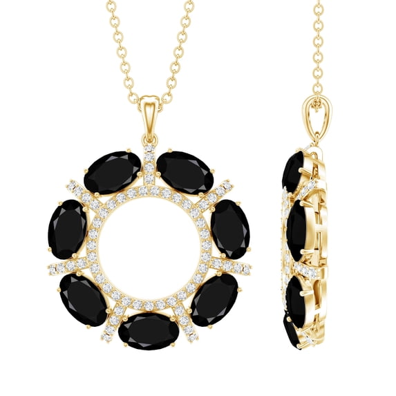 Rosec Jewels Real Black Spinel Eternity Pendant Necklace for Women - AAA Grade - Black and White Necklace with Jewelry Box, 18K Yellow Gold