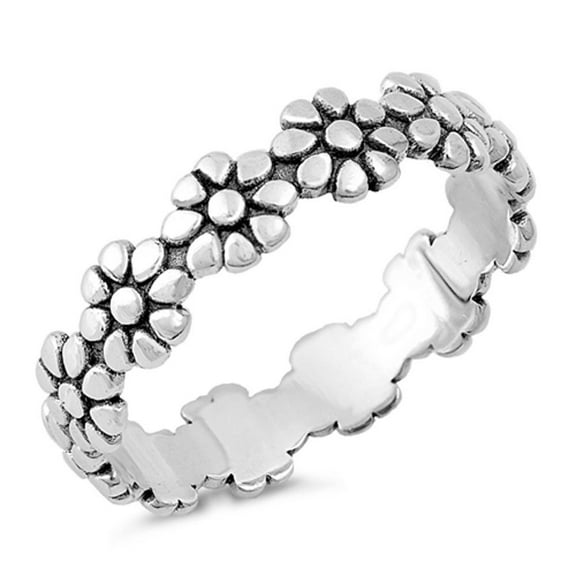 Eternity Plumeria Flower Ring .925 Sterling Silver Band Jewelry Female Male Unisex Size 8