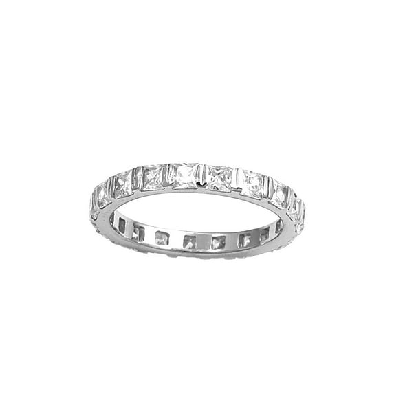 Eternity Princess Cut Cubic Zirconia Ring Sterling Silver 925 Size 7