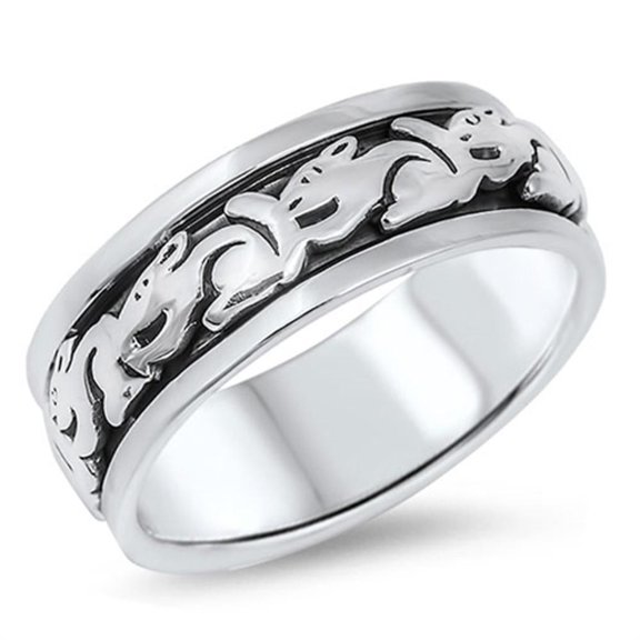 Eternity Rabbit Bunny Carousel Ring .925 Sterling Silver Band Jewelry Female Male Unisex Size 10