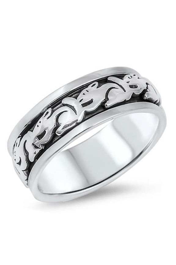 Eternity Rabbit Bunny Carousel Ring .925 Sterling Silver Band Jewelry Female Male Unisex Size 8