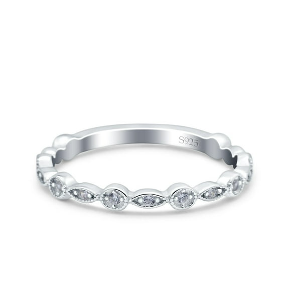 Eternity Ring Marquise Cut Round Pave Wedding Band Ring CZ 925 Sterling Silver Size 4