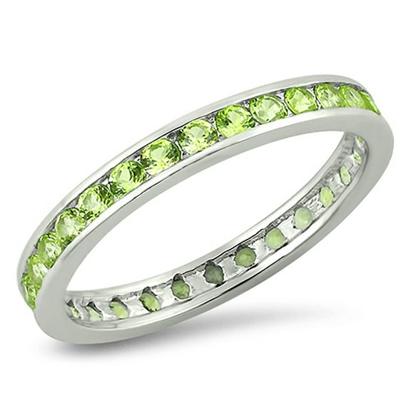 Eternity Ring Simulated Peridot Cubic Zirconia Sterling Silver 925 Size 8